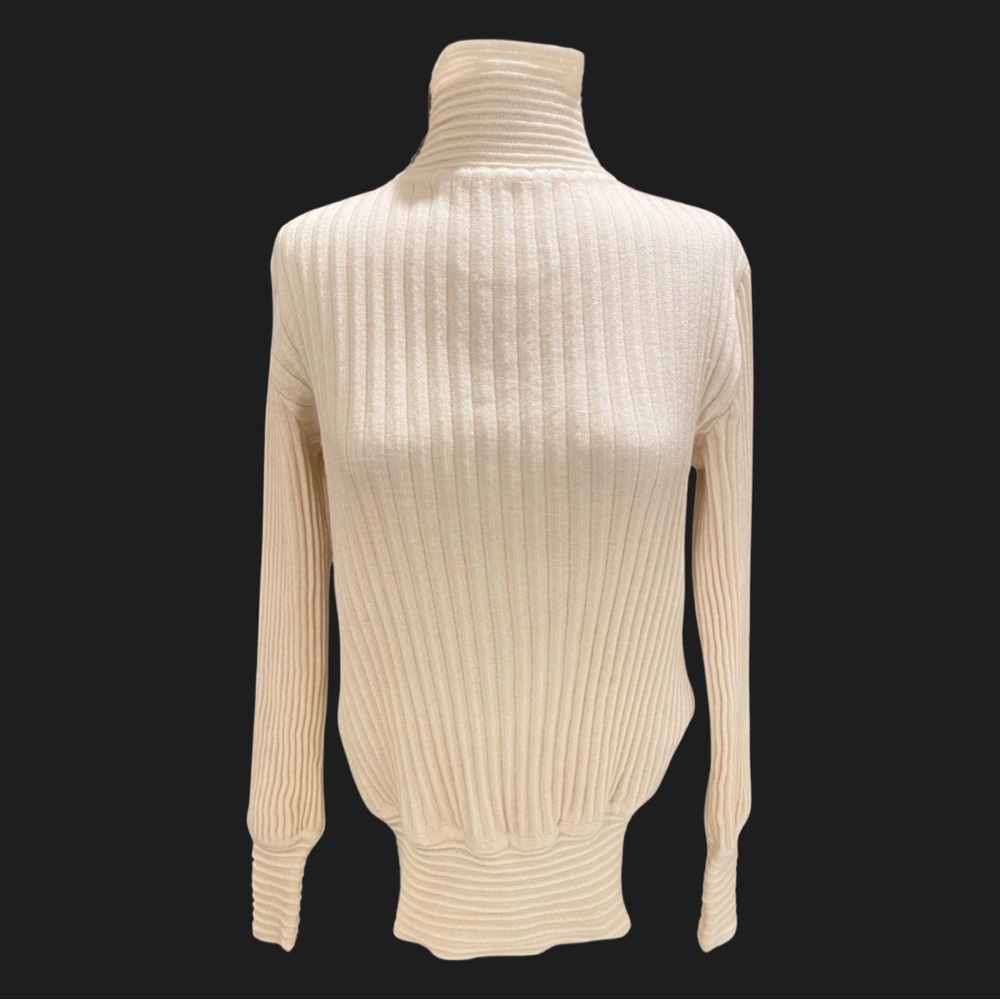 Vintage 1980’s Designer Mary McFadden Knits Ivory Wool Ribbed Sweater